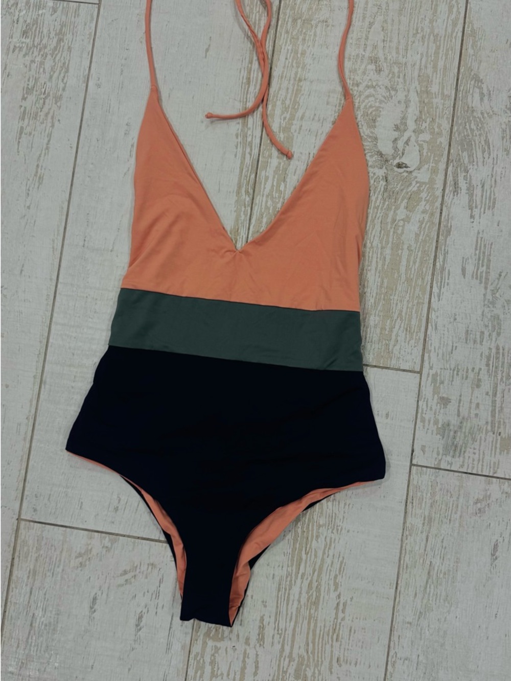 Tavik Two-Tone V-Neck Swimsuit in Peach and Navy